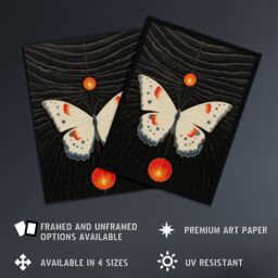 Artery8 Wall Art Print Chaos Theory Hilma af Klint Inspired Butterfly & Two Suns White Orange Grey Oil Painting Artwork Framed in Black - Size: A4 - thumbnail 2