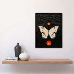 Artery8 Wall Art Print Chaos Theory Hilma af Klint Inspired Butterfly & Two Suns White Orange Grey Oil Painting Artwork Framed in Black - Size: A4 - thumbnail 4