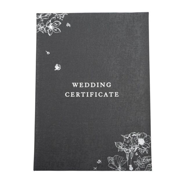 Happy Homewares Beautiful Black Satin Fabric Wedding Certificate Holder with Silver Floral Decor