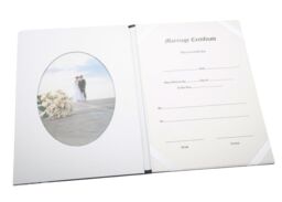 Happy Homewares Beautiful Black Satin Fabric Wedding Certificate Holder with Silver Floral Decor - thumbnail 4