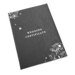 Happy Homewares Beautiful Black Satin Fabric Wedding Certificate Holder with Silver Floral Decor - thumbnail 3