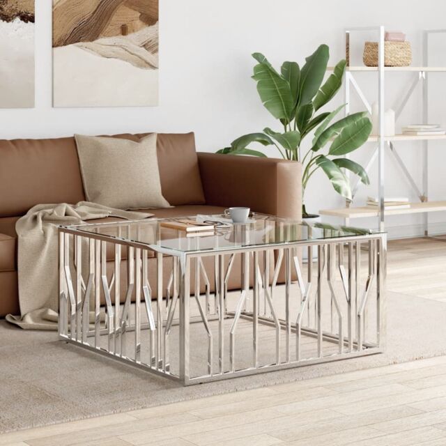 Berkfield Home Coffee Table 100x100x50 cm Stainless Steel & Glass in Silver - Size: 100 x 100 x 50 cm - image 1