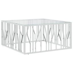 Berkfield Home Coffee Table 100x100x50 cm Stainless Steel & Glass in Silver - Size: 100 x 100 x 50 cm - thumbnail 2