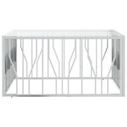 Berkfield Home Coffee Table 100x100x50 cm Stainless Steel & Glass in Silver - Size: 100 x 100 x 50 cm - thumbnail 3