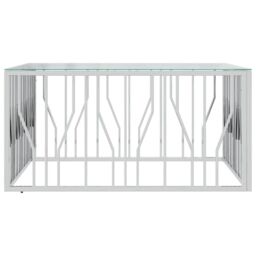Berkfield Home Coffee Table 100x100x50 cm Stainless Steel & Glass in Silver - Size: 100 x 100 x 50 cm - thumbnail 4