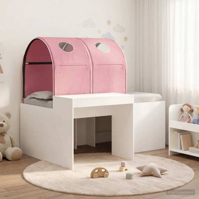 Berkfield Home Bed with Tunnel 3 pcs Artisian Oak & Pink Engineered Wood in Brown - image 1