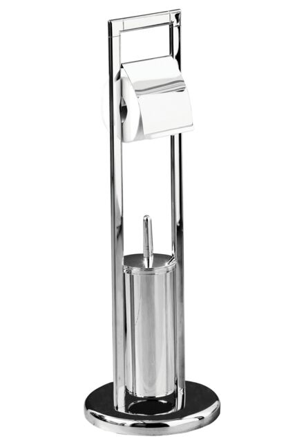 Orsina Unique Chrome Bathroom Set, Toilet Brush & Roll Large Holder, Toilet Roll Stand With Integrated Loo Brush in Silver - image 1