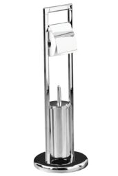 Orsina Unique Chrome Bathroom Set, Toilet Brush & Roll Large Holder, Toilet Roll Stand With Integrated Loo Brush in Silver