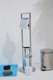Orsina Unique Chrome Bathroom Set, Toilet Brush & Roll Large Holder, Toilet Roll Stand With Integrated Loo Brush in Silver - thumbnail 4