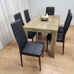 KOSY KOALA Rustic Effect Dining Table Set with 6 Black Faux Leather Chairs Dining Room Furniture Set in Brown - thumbnail 5