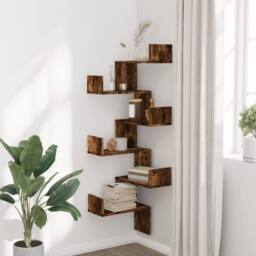 Berkfield Home Wall Corner Shelf Smoked Oak 45x45x147 cm Engineered Wood in Brown - Size: 45 x 45 x 147 cm - thumbnail 3