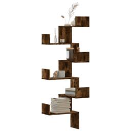 Berkfield Home Wall Corner Shelf Smoked Oak 45x45x147 cm Engineered Wood in Brown - Size: 45 x 45 x 147 cm - thumbnail 2