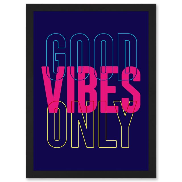 Artery8 Positivity Good Vibes Only Typography Artwork Framed Wall Art Print A4 in Black - image 1