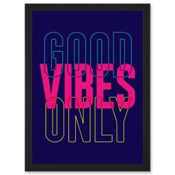 Artery8 Positivity Good Vibes Only Typography Artwork Framed Wall Art Print A4 in Black - thumbnail 1