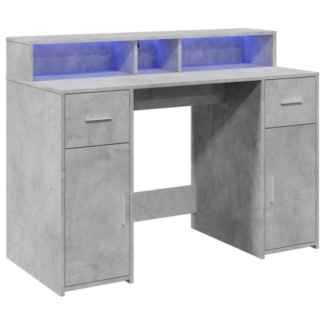 Berkfield Home Soft Desk with LED Lights Concrete Grey 120x55x91 cm Engineered Wood - Size: 120 x 55 x 91 cm - image 1