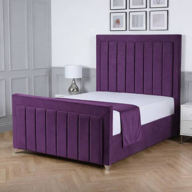Living Comfort Bedz Elara Plush Velvet Upholstered Bed Slatted Base with 48Inch Headboard in Purple - Size: Super King - image 1