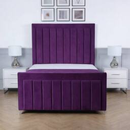 Living Comfort Bedz Elara Plush Velvet Upholstered Bed Slatted Base with 48Inch Headboard in Purple - Size: Super King - thumbnail 2