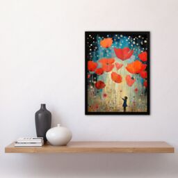 Artery8 Wall Art Print Poppy Dreams Oil Painting Kids Bedroom Child In Wildflower Meadow Of Giant Poppies Art Framed in Black - Size: A4 - thumbnail 4