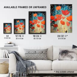Artery8 Wall Art Print Poppy Dreams Oil Painting Kids Bedroom Child In Wildflower Meadow Of Giant Poppies Art Framed in Black - Size: A4 - thumbnail 3
