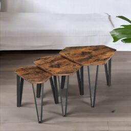 Rafaelo Mobilia Set Of 3 Industrial Nesting Tables Rustic Brown in Dark Brown - thumbnail 5