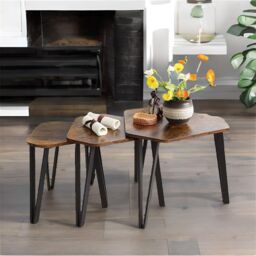 Rafaelo Mobilia Set Of 3 Industrial Nesting Tables Rustic Brown in Dark Brown - thumbnail 4