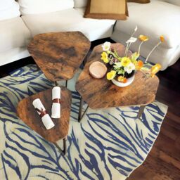 Rafaelo Mobilia Set Of 3 Industrial Nesting Tables Rustic Brown in Dark Brown - thumbnail 2