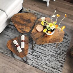 Rafaelo Mobilia Set Of 3 Industrial Nesting Tables Rustic Brown in Dark Brown - thumbnail 3