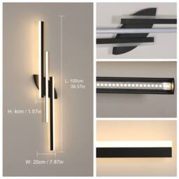Goeco Modern Minimalist LED Wall Light, 28W, 100cm Long Linear Wall Lamp in Black - thumbnail 7