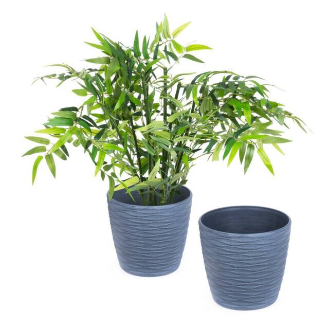 LIVIVO 18cm Plastic Plant Pots - Set of 2 in Grey - image 1