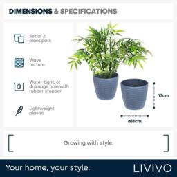LIVIVO 18cm Plastic Plant Pot Grey Wave Design - thumbnail 9