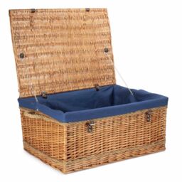 Red Hamper 72cm Double Steamed Rope Handled Wicker Trunk Navy Cotton Lining - thumbnail 1