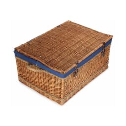 Red Hamper 72cm Double Steamed Rope Handled Wicker Trunk Navy Cotton Lining - thumbnail 2