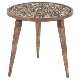 Wyld and Coco Set of 2 Mango Wood Side Tables Brown Oriental Design - thumbnail 5