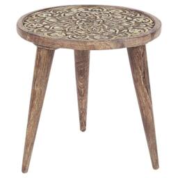 Wyld and Coco Set of 2 Mango Wood Side Tables Brown Oriental Design - thumbnail 3