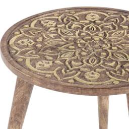Wyld and Coco Set of 2 Mango Wood Side Tables Brown Oriental Design - thumbnail 6