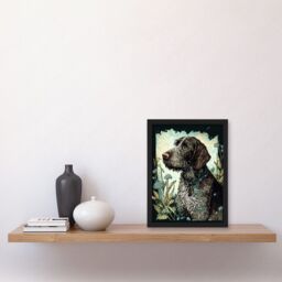 Artery8 German Wirehead Pointer Dog & Blue Wildflowers Modern Portrait Illustration Artwork Framed Wall Art Print A4 in Black - thumbnail 2