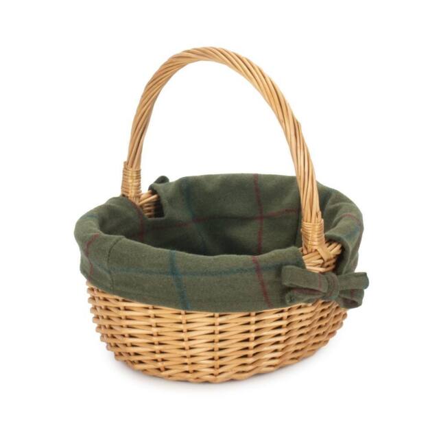 Red Hamper Cotton Lined Wicker Shopping Basket Buff Willow Oval Shopper in Green - image 1