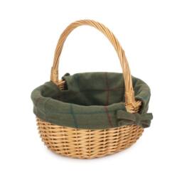 Red Hamper Cotton Lined Wicker Shopping Basket Buff Willow Oval Shopper in Green - thumbnail 1