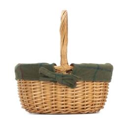 Red Hamper Cotton Lined Wicker Shopping Basket Buff Willow Oval Shopper in Green - thumbnail 3