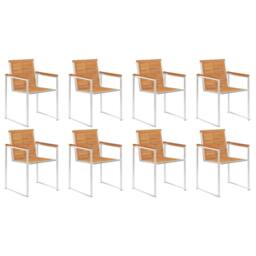 Berkfield Home Classic Garden Chairs 8 pcs Solid Acacia Wood & Stainless Steel in Brown - thumbnail 2
