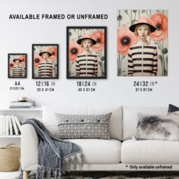 Artery8 Wall Art Print Call me Poppy Magic Realism Oil Painting Pastel Colour Pink Green Young Woman Retro Floral Portrait Artwork Framed - Size: A4 - thumbnail 3