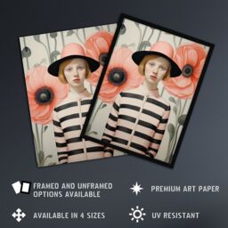 Artery8 Wall Art Print Call me Poppy Magic Realism Oil Painting Pastel Colour Pink Green Young Woman Retro Floral Portrait Artwork Framed - Size: A4 - thumbnail 2