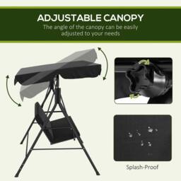 OUTSUNNY Outdoor Metal Hammock Swing Chair 3-Seater Patio Bench Garden in Black - thumbnail 4