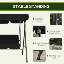 OUTSUNNY Outdoor Metal Hammock Swing Chair 3-Seater Patio Bench Garden in Black - thumbnail 5