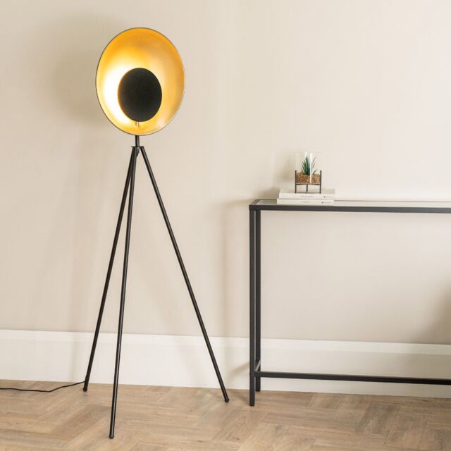 ValueLights Saffy Metal Integrated LED Tripod Metallic Shade Floor Lamp in Black - image 1