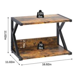 Huhote 2-Tier Wooden Desktop Printer Stand Printer Table with Wheels Storage in Brown - thumbnail 9