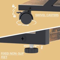 Huhote 2-Tier Wooden Desktop Printer Stand Printer Table with Wheels Storage in Brown - thumbnail 5