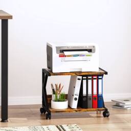 Huhote 2-Tier Wooden Desktop Printer Stand Printer Table with Wheels Storage in Brown - thumbnail 1