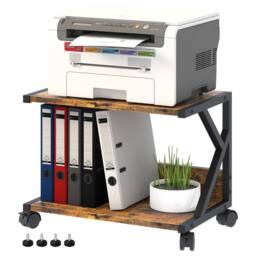 Huhote 2-Tier Wooden Desktop Printer Stand Printer Table with Wheels Storage in Brown - thumbnail 6
