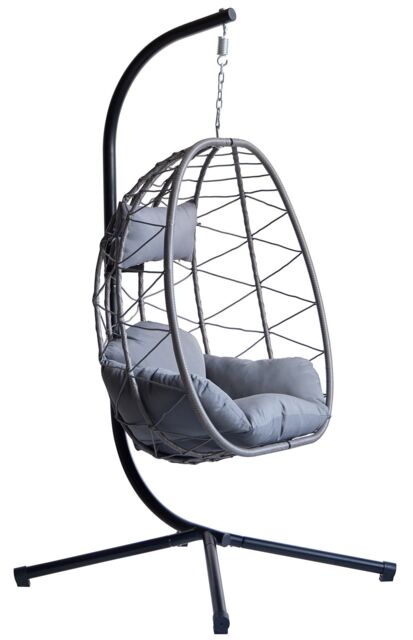 Nordlys Hanging Rattan & Metal Armchair in Black - image 1